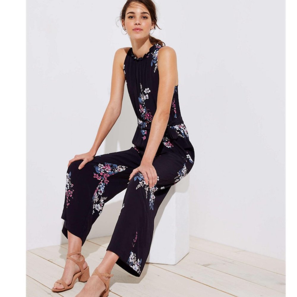 NWT Loft Bouquet Tie Waist Jumpsuit Floral